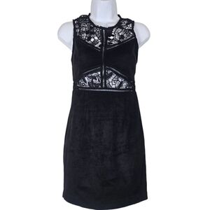 Forever 21 Black Faux Suede Shift Dress Sleeveless Lace Panel Size Large NWT